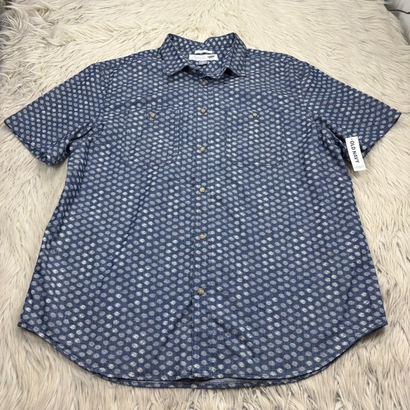 Old Navy Other - NWT Old Navy Men's XL Dot Printed Short Sleeve Chambray Shirt Classic Preppy
